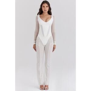 House of CB Avalon White Mesh High Waist Trousers